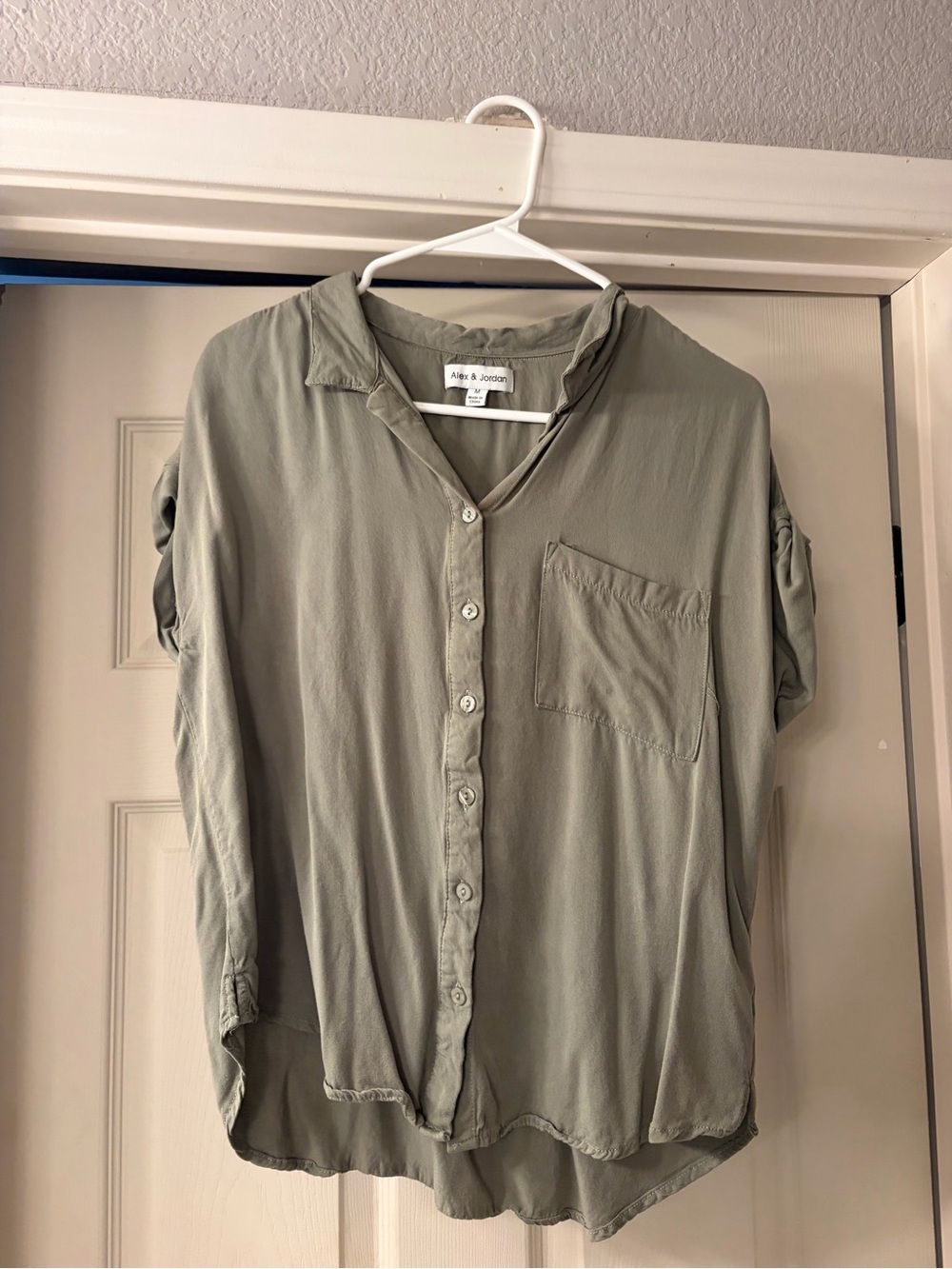 Sage Green Button-Front Relaxed Blouse